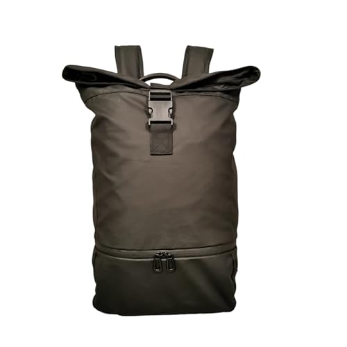 BLISSFUL MIND Rolltop ryggsäck – vattentät bärbar ryggsäck med skofack, RFID-ficka för plånbok och toracic rem – svart