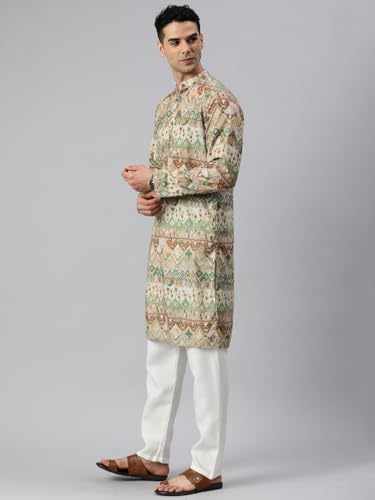 Image of Majestic Man Men's Cotton Blend Regular Fit Casual Ethnic Motifs Abstract Printed Kurta
