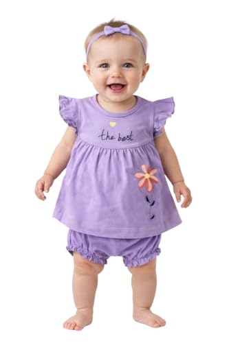 Image of Baby Girls Frock Dress with Bloomer Set | Short Sleeve Polka Dot Inner Layer & Bow Detail Special for 0-6 Months