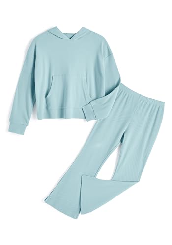 Image of Girls 2 Piece Hoodie Bell Bottom Pants Outfit Set for Fall