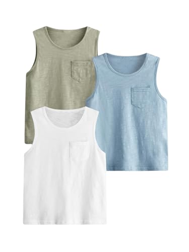 Floerns Boy's 3 Pcs Sleeveless Crew Neck Pocket Casual Solid Tank Top