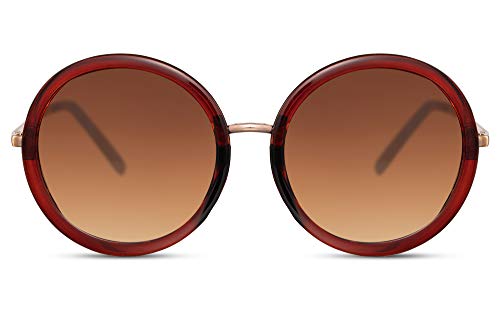 Cheapass Sunglasses Lunettes de Soleil sans monture Grandes Rondes de Mode Monture Dorée Demi Pailletée avec Verres Marron Dégradés et Branches Bronzes en Métal Protection UV400 Femmes Cover