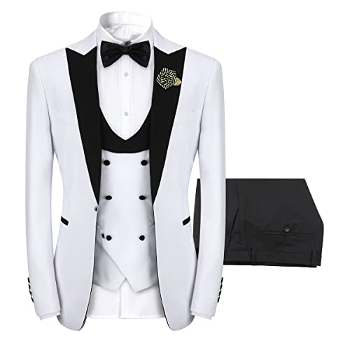 YFFUSHI Men's 3 Piece Suit Slim Fit One Button Prom Suits Set Blazer Vest Trousers2