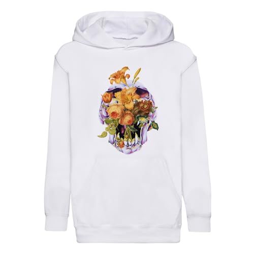 Sweat à capuche enfant crane et jonquilles botanique style vintage streetwear zoomer premium