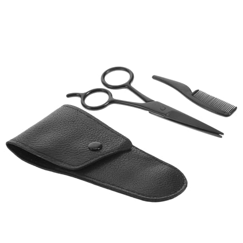 BESTYASH 3pcs 1 Set Scissors Set with Beard Cutter PU Leather Storage Bag Stainless Steel Trimming Tools for Barbershop Home Grooming