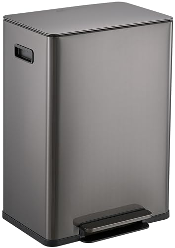 Simpli-Magic Infinity Edge 60 Liter / 16 Gallon Rectangular Hands-Free Extra Large Kitchen Step Trash Can, Soft-Close Single Lid Recycling Bin, Stainless Steel, Black, 79679