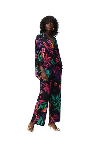Women's Silky Knit Tropical Print Wide-Leg Pants