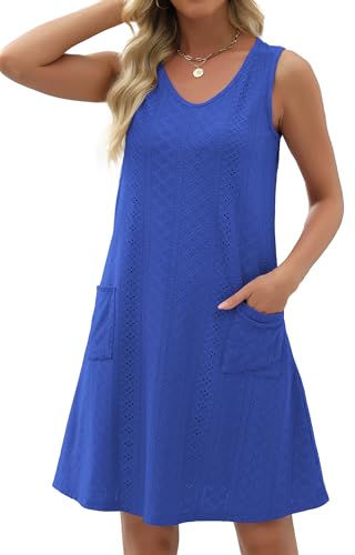 Image of elescat Swimsuit Coverup Summer Dresses for Women Eyelet Casual Loose Sleeveless Sundress with Pockets 2026