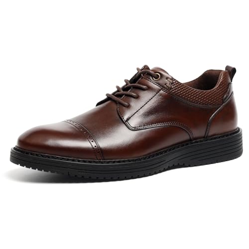Mens Dress Shoes Genuine Leather Lace Up Cap Toe Casual Oxford Shoes Comfortable Business Formal Derby Dress Sneakers for Office Wedding Church