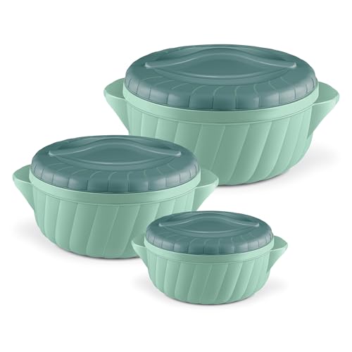 MILTON Flora Regular Set Insulated Inner Steel Casserole for Roti 3Pc (750ml 1.25L & 2.1L) Hot Box for Kitchen, Hot Pot with Lid Chapati Box, Roti Cas