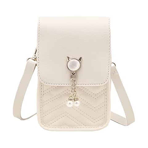 Womens Mini Crossbody Small PU Cellphone Shoulder Bag, Ladies Phone Purse Girls Smart Wallet Mobile Phone Bag with Adjustable Shoulder Strap for Travel Shopping Outing Work Strolling (White) Cover