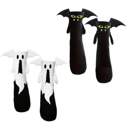 ZORVYN 2 pares de meias magnéticas divertidas de Halloween que aderem à mão para casais homem mulher ideia de presente original
