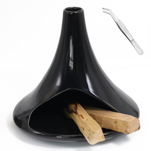 BEYLAB scultura in argilla Porta Palo Santo - Bruciatore di incenso in ceramica bastoncini legno, salvia e incenso coni - Ciotola per purificare l'energia Regalo artigianale per meditazione (nero)