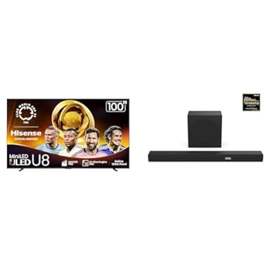 Hisense 100U8QG Mini-LED 4K UHD Smart Google TV AX3100Q 3.1Ch Sound Bar with Wireless Subwoofer