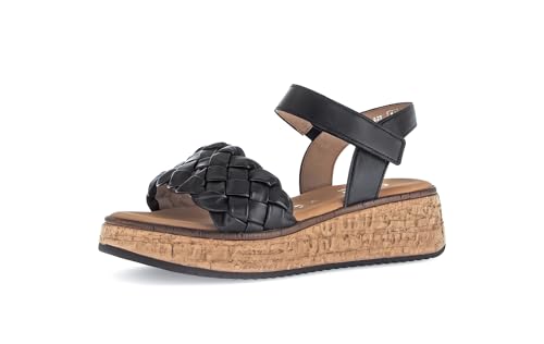 Gabor Damen Keilsandalen, Frauen Sandalen,Leichte Mehrweite (G),Keilsandaletten,Keilabsatz,Wedge-Heel,bequem,flach,schwarz,39 EU / 6 UK