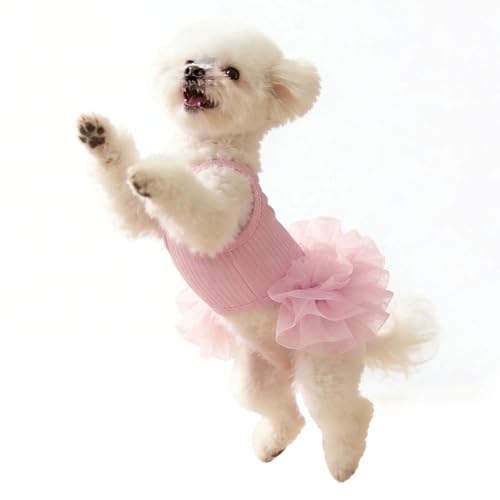 Vestido para perro con falda de tul y tirantes finos rosa L miniatura 2