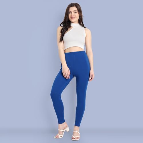 Image of ONE SKY Women Ankle Length Leggings | Premium Cotton Modal Spandex Blend | High Waist Stretchable & Bio-Washed Fabric | Colour-Lock | Ethnic Leggings for Women
