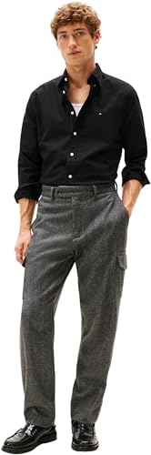 Tommy Hilfiger Camisa Hombre Oxford Shirt de Manga Larga, Negro (Black/Black Solid), XL - imagen 4