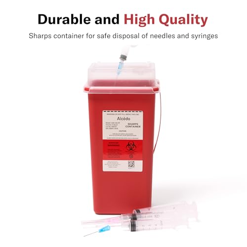 Image of Alcedo Sharps Container for Home Use 2 Quart (3-Pack) | Biohazard Needle and Syringe Disposal | Small Portable Container for Travel and Professional Use