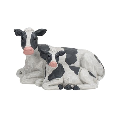 Napco Adorable 6-Inch Mom Cow and Baby Calf Figurine Hand-Painted Resin Farm Animal Statue Realistic Country Farmhouse Home Dcor Collectible Mother and Baby Cow Sculpture Giftable