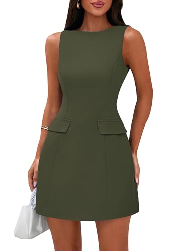 Image of PRETTYGARDEN Womens Sleeveless Summer Dresses 2026 Formal Boat Neck Bodycon Elegant A Line Business Work Office Mini Dress