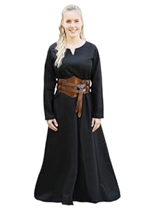 Battle-Merchant – Leichtes Mittelalter Kleid Milla – Wikinger Kleid für Damen – Mittelalter, Kostüm, LARP, Fantasy (L, Schwarz)