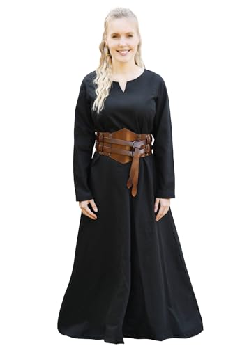 Battle-Merchant – Vestido medieval ligero Milla – Vestido vikingo para mujer – medieval disfraz LARP, fantasía, Negro , M