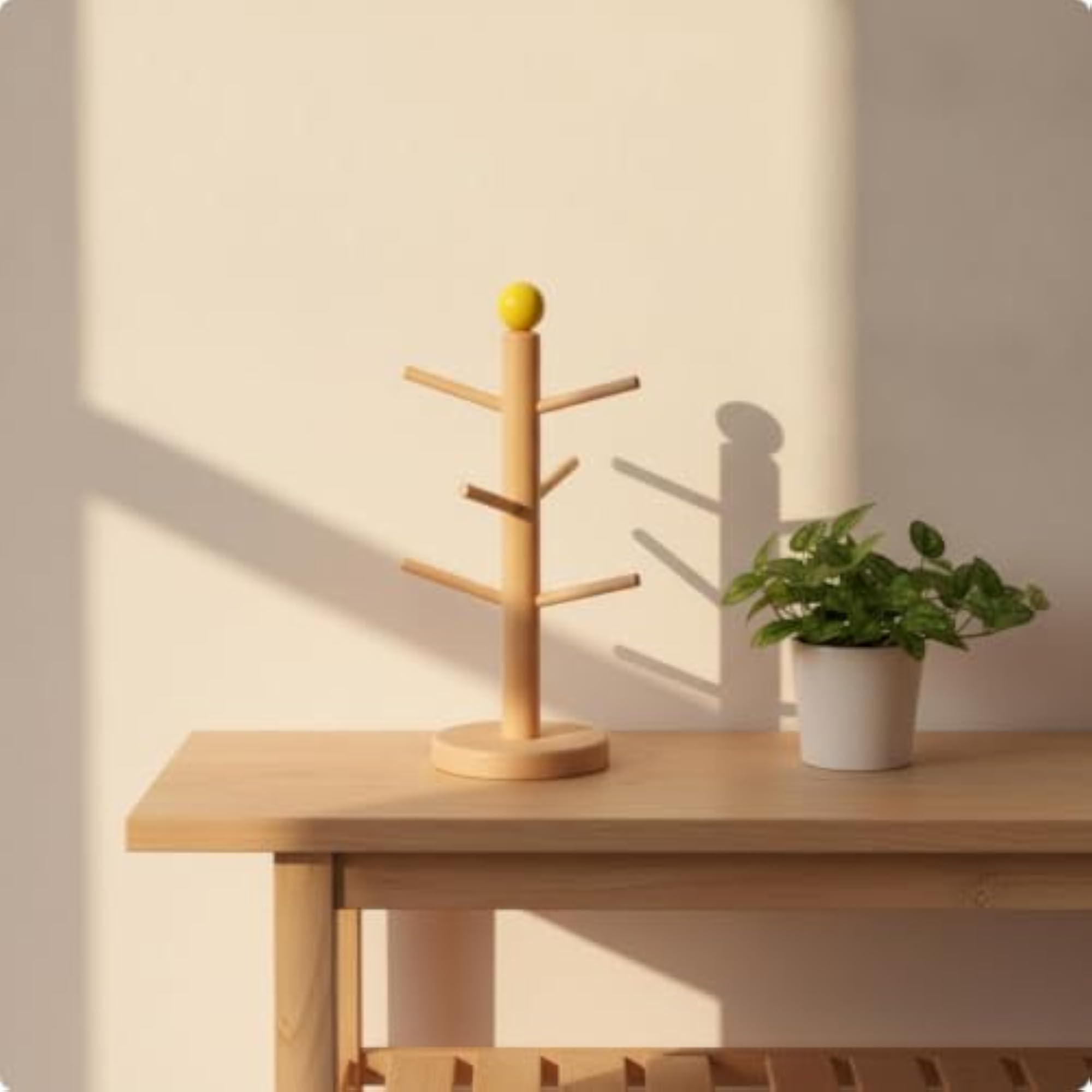Freestanding Key Holder with Peg Arms, Yellow Ball