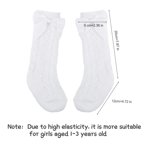 ACTLATI Toddler Girls Knee High Socks Bow Tie Mesh Breathable Dress Socks Kids Cotton Stockings 1-3 Years2