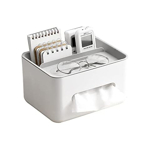 Taschentuchbox Kosmetiktücherbox Desktop Organizer Fernbedienungshalter, Kunststoff Tücherbox Desktop Aufbewahrungsbox Mit Ablage, Mehrzweck Schreibtisch Organizer Für Badezimmer Waschtisch Wohnzimmer Cover