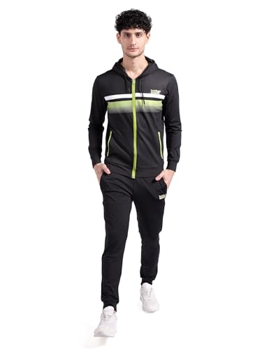 Image of The Indian Garage Co Men Regular Fit Placement Print Hooded Sweatshirt & Joggers Tracksuits