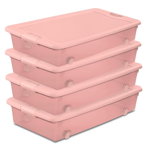 Sterilite 4-Pack 56 Quart Wheeled Latching Box, Underbed Plastic Storage