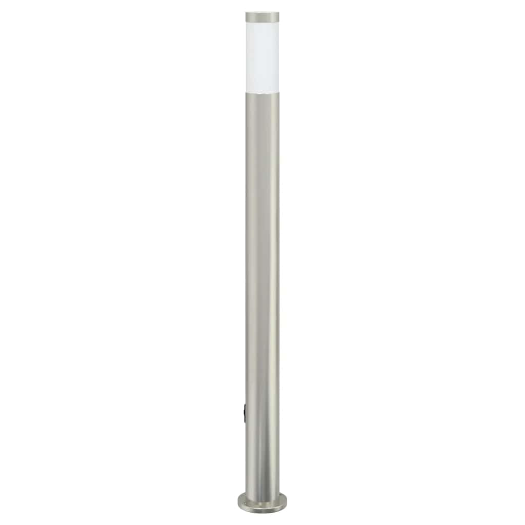Lampada a colonna con sensore e presa, 110 cm, in acciaio inox, IP44, illuminazione esterna da giardino, con sensore di movimento PIR, resistente alle intemperie, attacco E27, argento, per