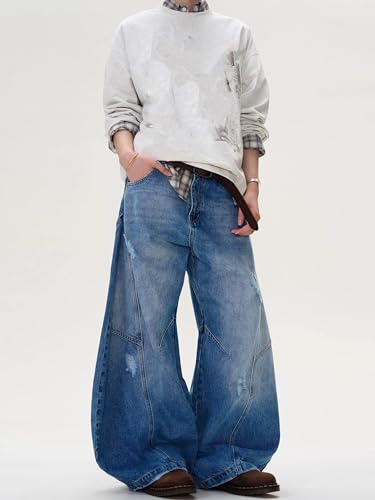 Men's Jeans American Vintage Oversized Curved-Leg Denim Pants Loose-Fit Trouser for Men4