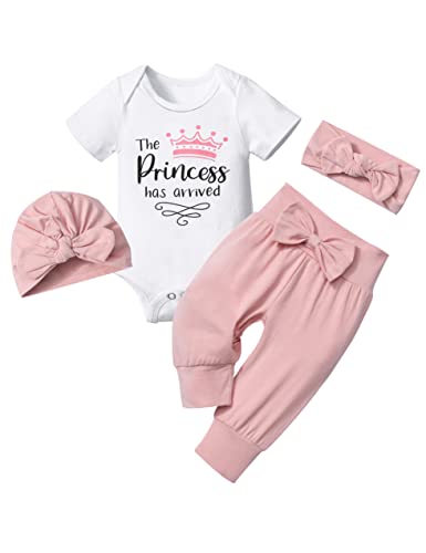 Image of TyeSmo Infant Newborn Baby Girl Clothes Baby Girl Outfits For All Seasons Long Sleeve Snap Romper Pant Sets With Headband