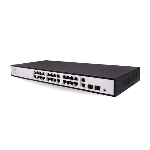 Image of dr.com 28 Port Gigabit PoE Switch with 24 PoE Ports 2 Uplink Ports and 2 SFP Slots 10 /100 /1000 Mbps 320W Power IEEE 802.3af /at Network Switch for CCTV IP Camera Rackmount Metal Body Black