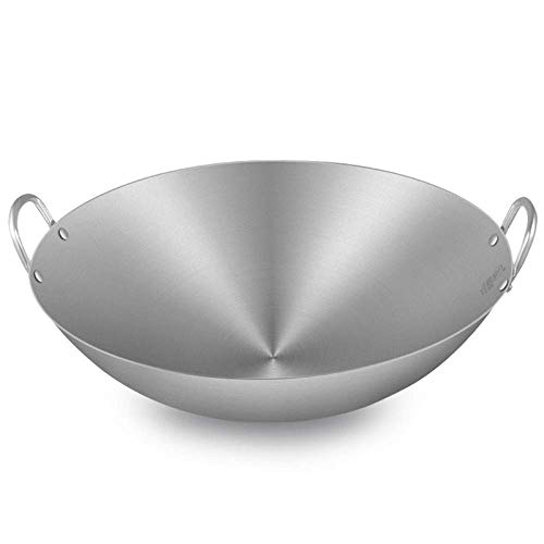 WRMIGN Cooking Pans Wok Pans Uncoated Frying Pan Large Professional Wok Saute Pan with Helper Handle Multi-Purpose Wok 34 80cm Silver Pan 80cm