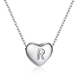 Dainty Heart Initial Necklace S925 Sterling Silver Letters R Alphabet Pendant Necklace Valentine's...