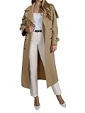 Muchpow Women's Long Trench Coat Double Breasted Lapel Oversized Windproof Overcoat with Belt(Khaki,X-Large)