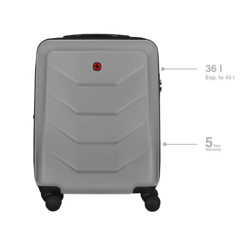 WENGER Prymo Carry-On Hartschalenkoffer, Handgepäck, Trolley, 36 (43) l, Sicherheitsschloss, Damen/Herren, Reisen Urlaub, Silber, 654115 – Ansicht 2