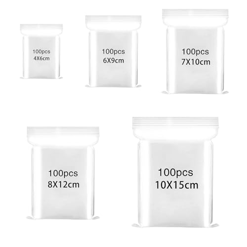 500 Mini sacs en plastique transparent refermables avec fermeture à glissière réutilisables petit sachet pour le rangement des perles, des biscuits, des...