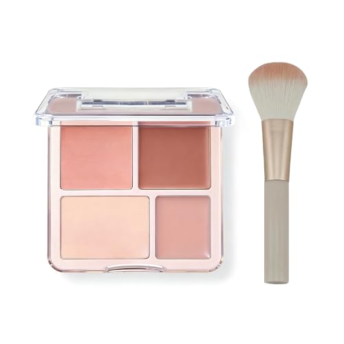 ARYIMYDP Paleta de Rubor de 1 Pieza: Altamente pigmentada con un fino brillo perlado, textura suave, ideal para contornear, incluye una brocha de rubor (4 tonos).