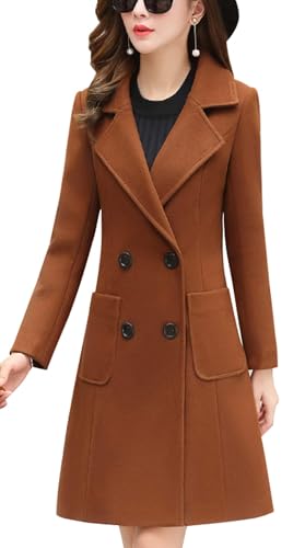 Image of chouyatou Women Elegant Notched Collar Double Breasted Wool Blend Over Coat