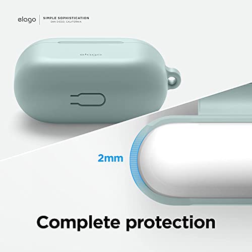Image of elago Silicone Case Compatible with AirPods 3 Case Cover - Karabiner Included, Supports Wireless Charging, Shock Resistant, Easily Cleaned, Full Protection (Mint)
