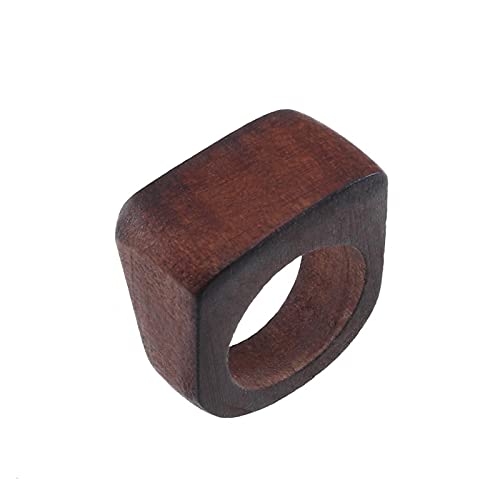 Original Natural Wood Rings Handmade Retro Geometric Round Statement Rings Vintage Bohemia Wooden African Ethnic Ring Jewelry for Women-brown