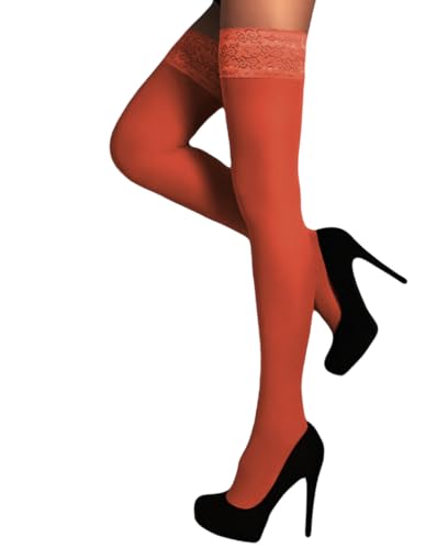 Image of Mila Marutti Opaque Thigh High Stockings - Elegant Thigh High Tights for Women - Burned Orange, S