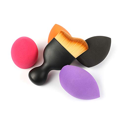 Houseables Makeup Blender Sponge Set With Contour Brush, Foundation Blending Sponges, 2.5”, 5 PCS, Foam, Cosmetics, Egg Shaped Applicator, Wedge, For Face, Contouring, Liquid Concealer, Cream, Powder