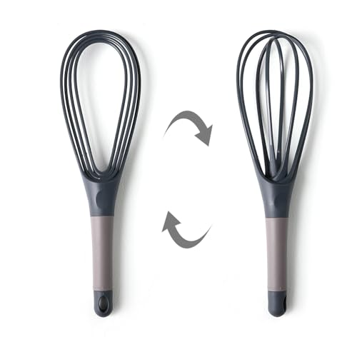 Twist Whisk,2 in 1 Flat and Balloon Egg Whisk,Non-Stick,Non-Scratch,Used for Beating Eggs,Beating Butter,Stirring Flour,Stirring Salad,Etc (11.4 X 8 inch,Grey)