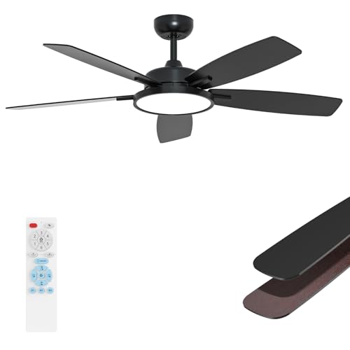Roomratv Ceiling Fans with Lights,52 Inch,Remote Control,Dimmable,Quiet Reversible DC Motor,Black Ceiling Fan for Living Room,Bedroom,Kitchens,Outdoor Patio,Farmhouse