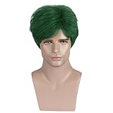 BERON Mens Male Green Short Straight Green Heat Resistant Daily Wear Costume Synthetic Wigs Come with Wig Cap